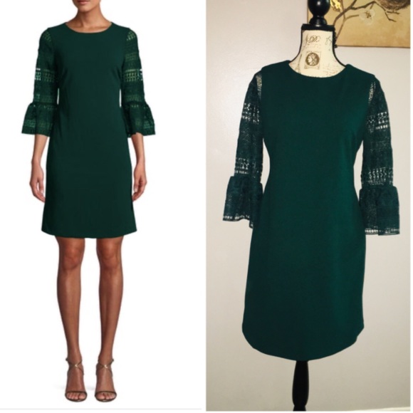 Donna Ricco Dresses & Skirts - Crepe shift dress with lace sleeves